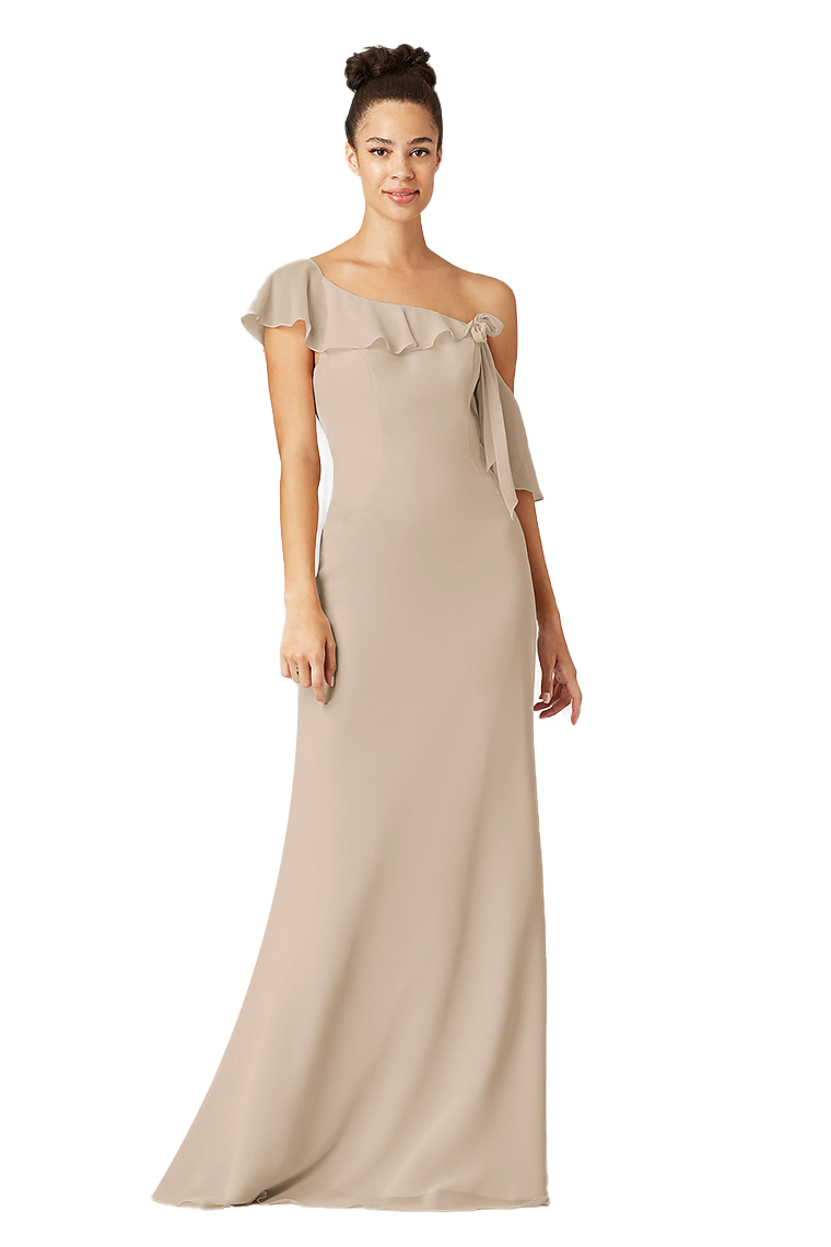 Kelly Sheath/Column Sleeveless Natural Waist One Shoulder Chiffon Floor Length Bridesmaid Dresses