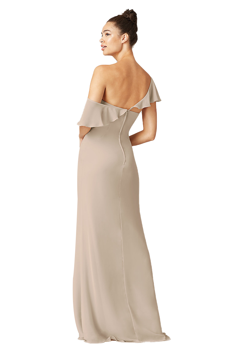 Kelly Sheath/Column Sleeveless Natural Waist One Shoulder Chiffon Floor Length Bridesmaid Dresses