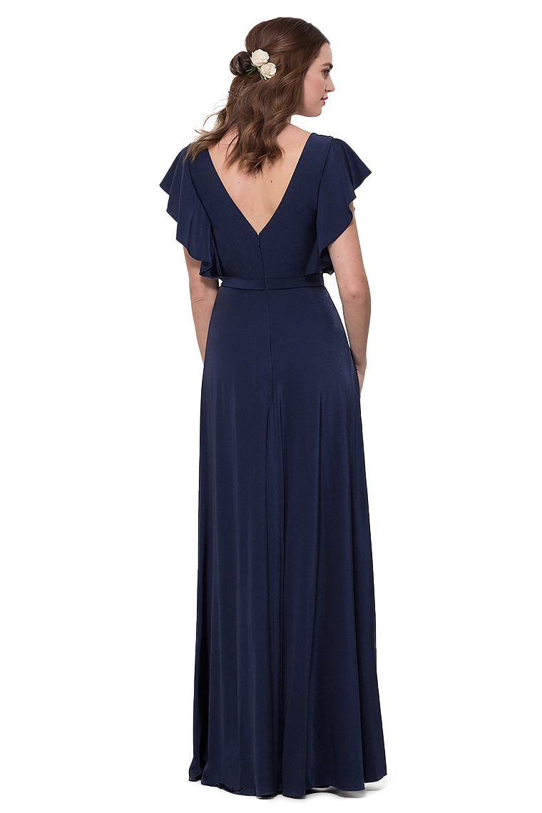 Elsa A-Line/Princess V-Neck Short Sleeves Floor Length Natural Waist Satin Bridesmaid Dresses