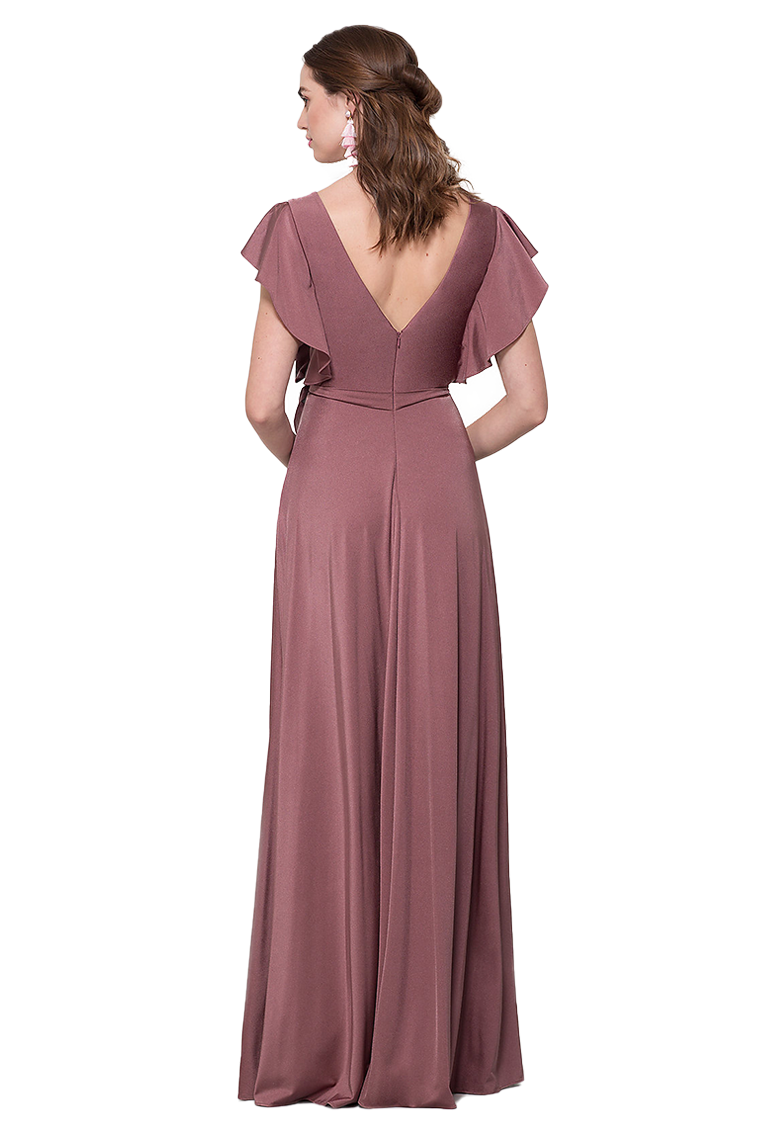 Elsa A-Line/Princess V-Neck Short Sleeves Floor Length Natural Waist Satin Bridesmaid Dresses