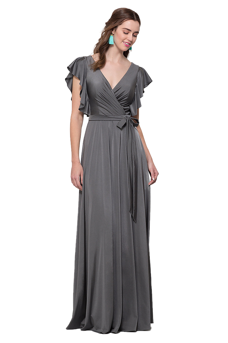 Elsa A-Line/Princess V-Neck Short Sleeves Floor Length Natural Waist Satin Bridesmaid Dresses