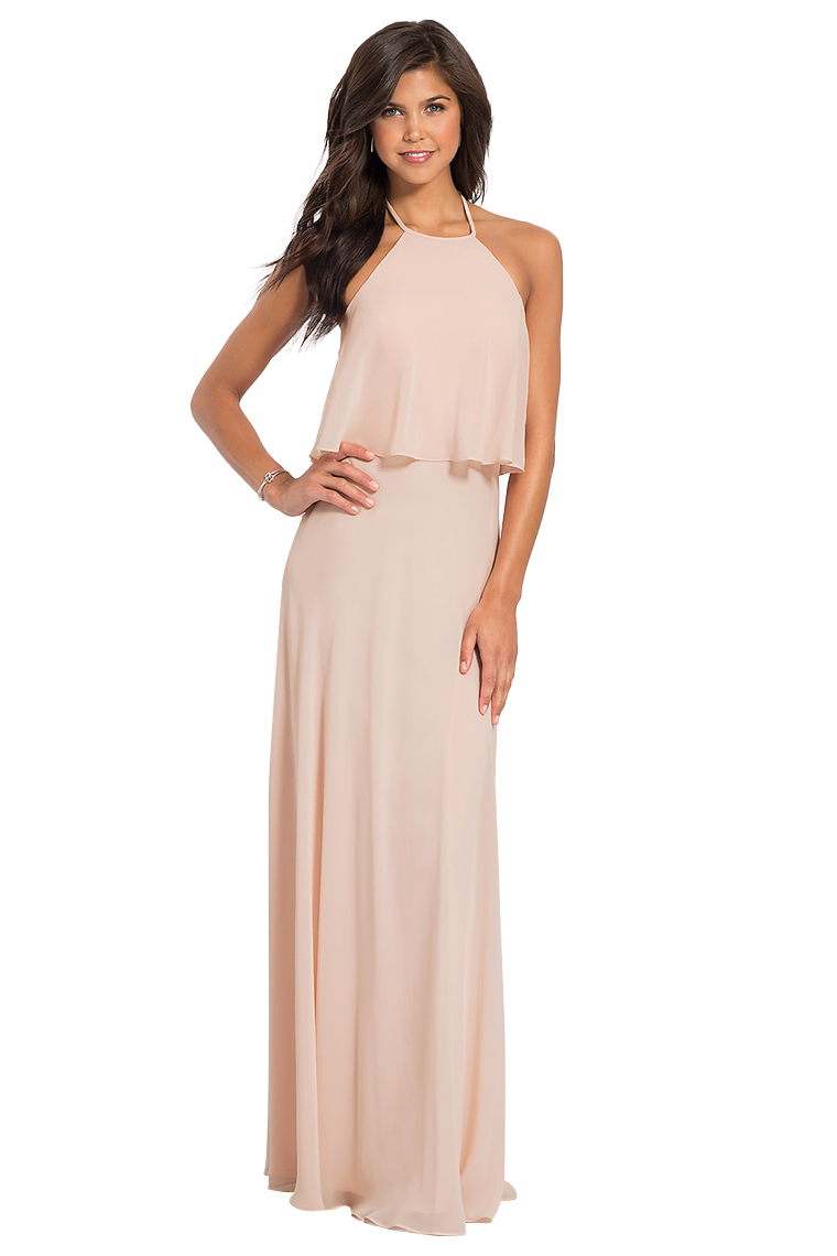 Chloe Sleeveless Floor Length A-Line/Princess Chiffon Halter Natural Waist Bridesmaid Dresses