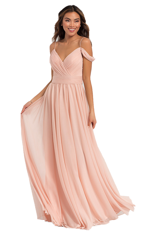 Michaelia Natural Waist A-Line/Princess Floor Length Off The Shoulder Chiffon Sleeveless Bridesmaid Dresses