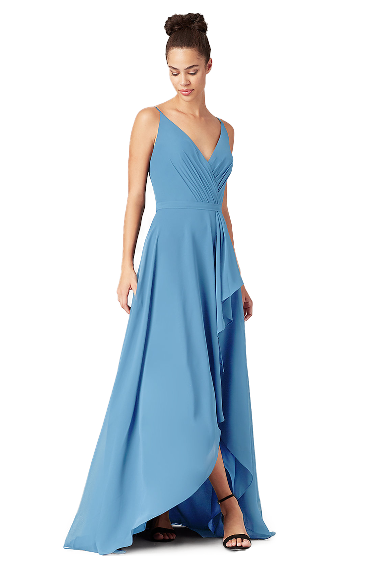 Penny Natural Waist Asymmetrical Chiffon V-Neck Sleeveless High Low Bridesmaid Dresses