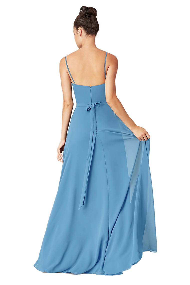 Penny Natural Waist Asymmetrical Chiffon V-Neck Sleeveless High Low Bridesmaid Dresses