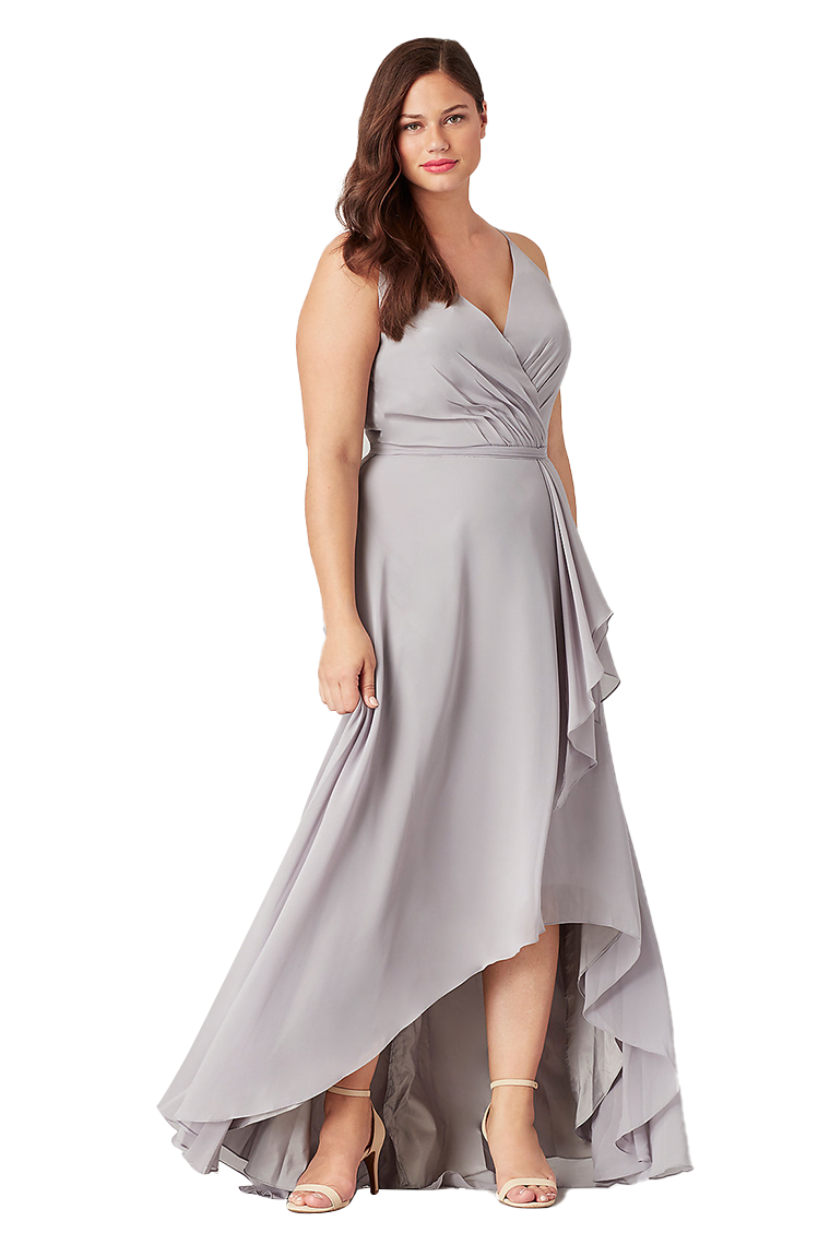 Penny Natural Waist Asymmetrical Chiffon V-Neck Sleeveless High Low Bridesmaid Dresses