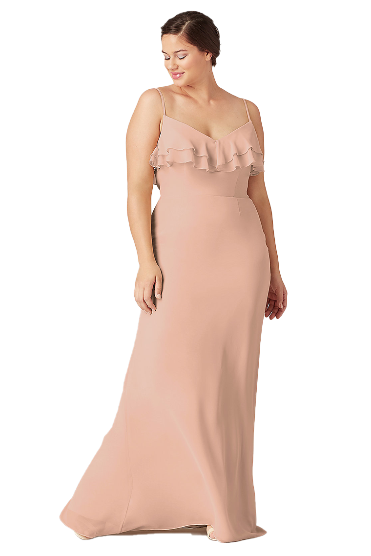 Kay Floor Length Chiffon Sheath/Column Sleeveless Natural Waist Spaghetti Straps Bridesmaid Dresses