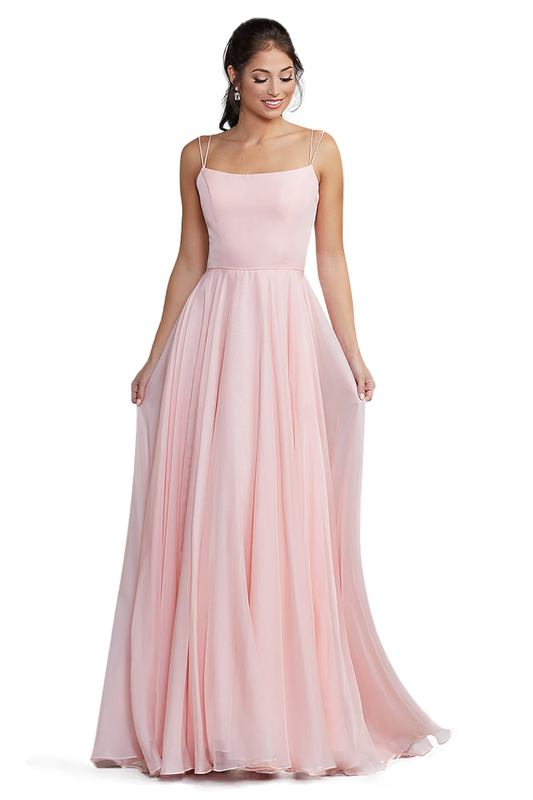 Laura Natural Waist Sleeveless Spaghetti Straps Floor Length Chiffon A-Line/Princess Bridesmaid Dresses