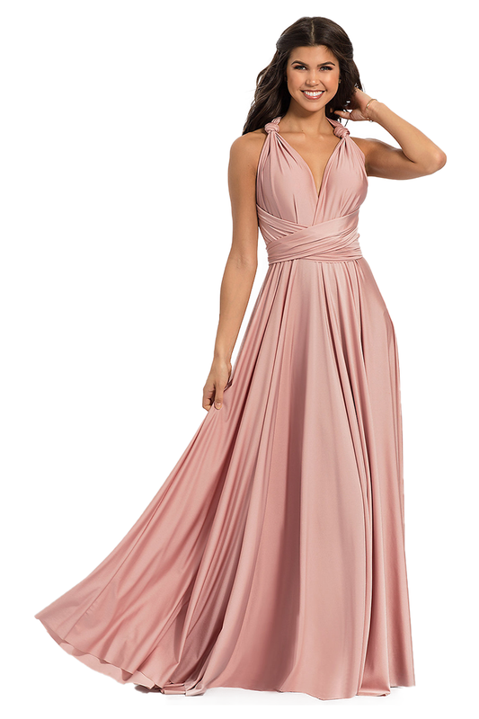 Vanessa Natural Waist Halter Floor Length A-Line/Princess Sleeveless Spandex Bridesmaid Dresses