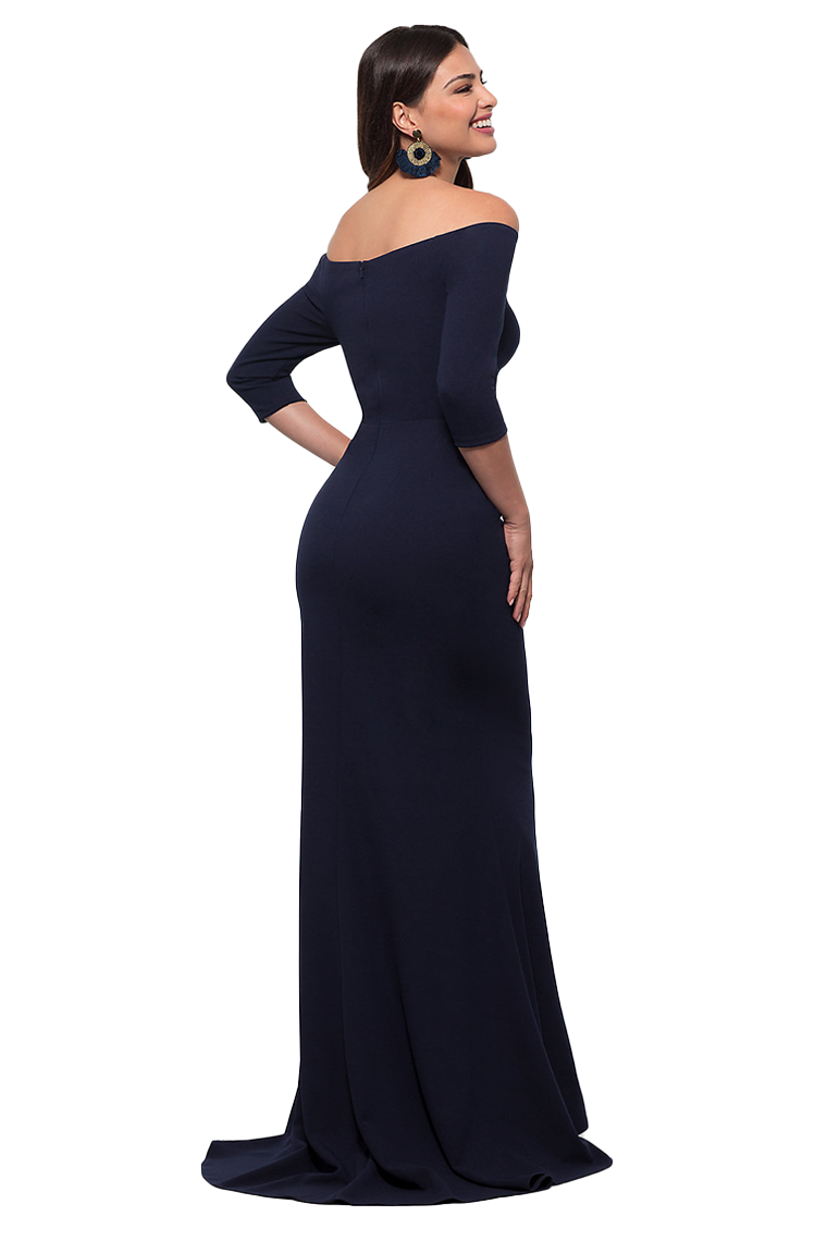 Jessica Half Sleeves Sweep-Brush Train Natural Waist Off The Shoulder Stretch Satin Trumpet/Mermaid Bridesmaid Dresses