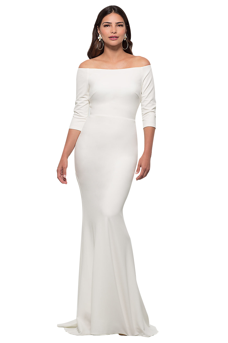 Jessica Half Sleeves Sweep-Brush Train Natural Waist Off The Shoulder Stretch Satin Trumpet/Mermaid Bridesmaid Dresses