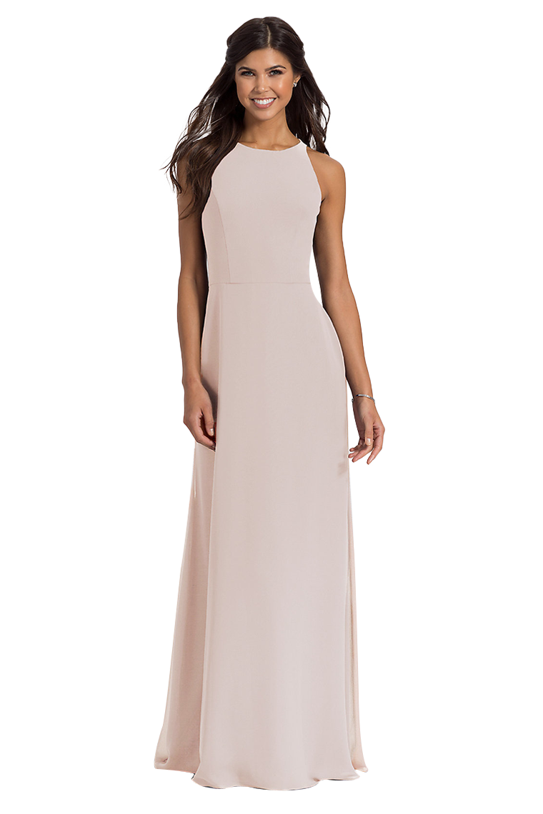 Nydia Natural Waist Sleeveless Scoop Sheath/Column Chiffon Floor Length Bridesmaid Dresses