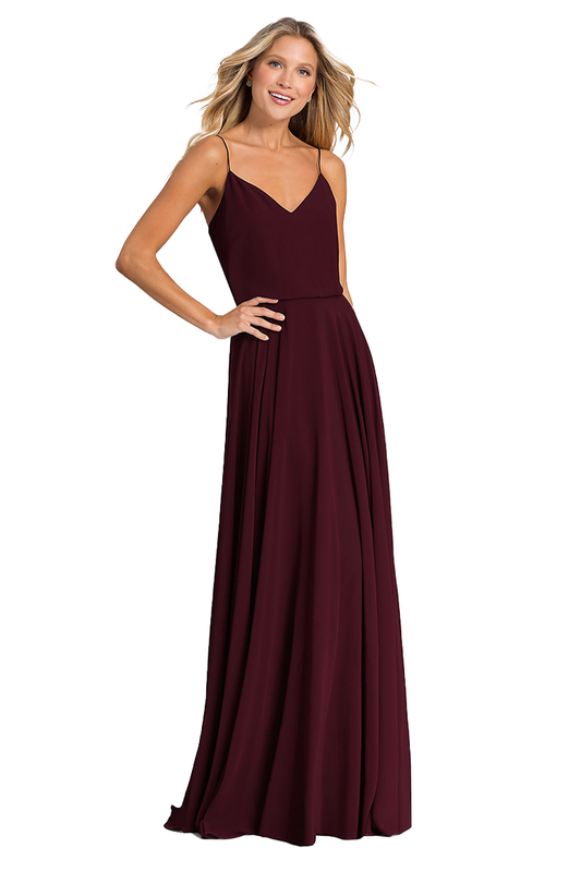 Chloe A-Line/Princess Sleeveless Floor Length V-Neck Chiffon Natural Waist Spaghetti Straps Bridesmaid Dresses