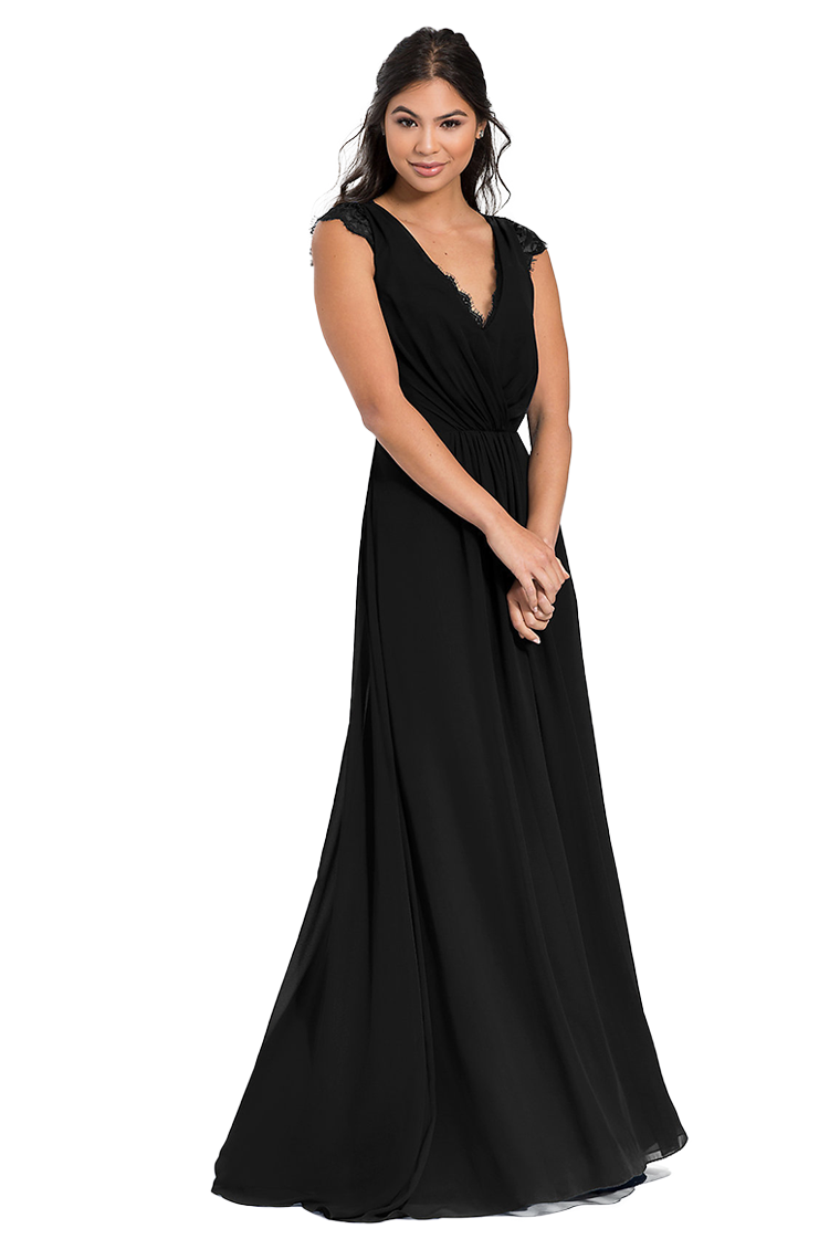 Samantha A-Line/Princess Sleeveless Chiffon Floor Length Natural Waist V-Neck Bridesmaid Dresses