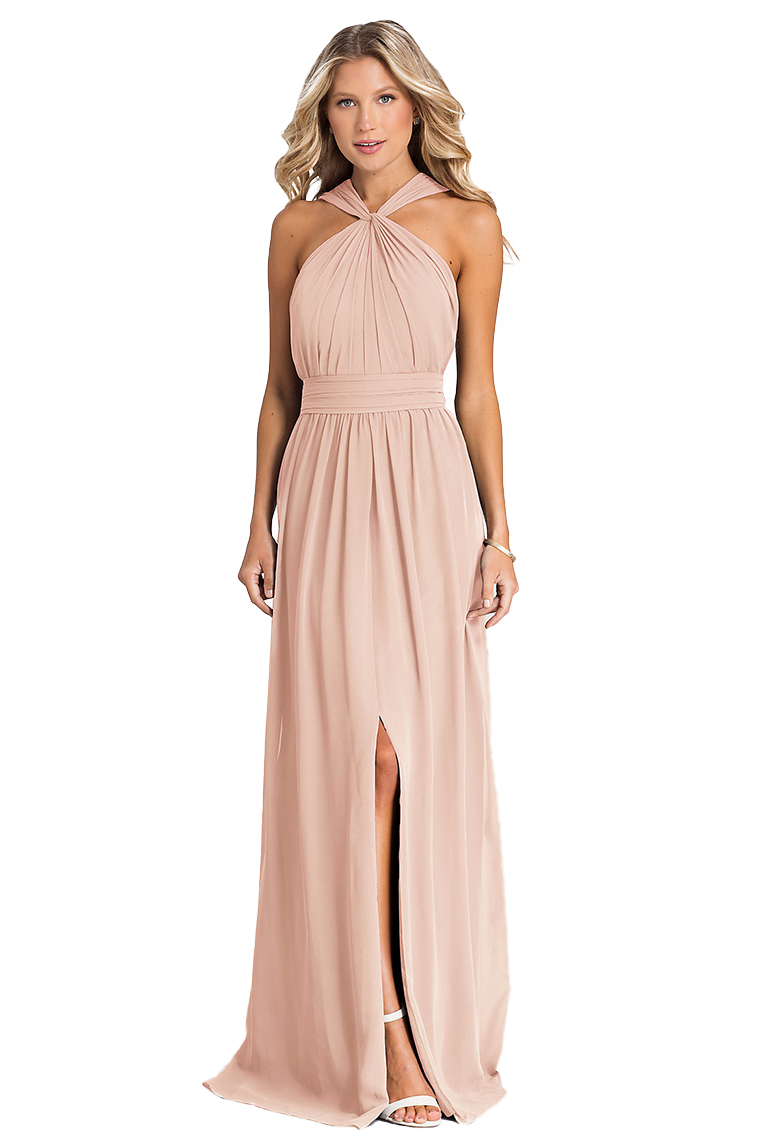 Setlla A-Line/Princess Natural Waist Sleeveless Chiffon Floor Length Straps Bridesmaid Dresses