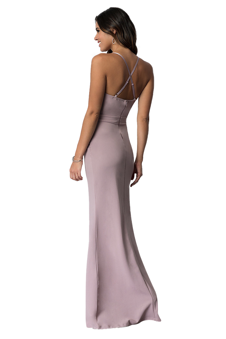 Laurel Spaghetti Straps Sleeveless Satin Natural Waist Sheath/Column Floor Length V-Neck Bridesmaid Dresses