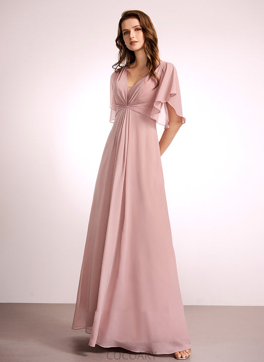 Straps A-Line Silhouette Length V-neck Floor-Length Neckline Fabric Janice Spaghetti Staps Sleeveless A-Line/Princess Bridesmaid Dresses