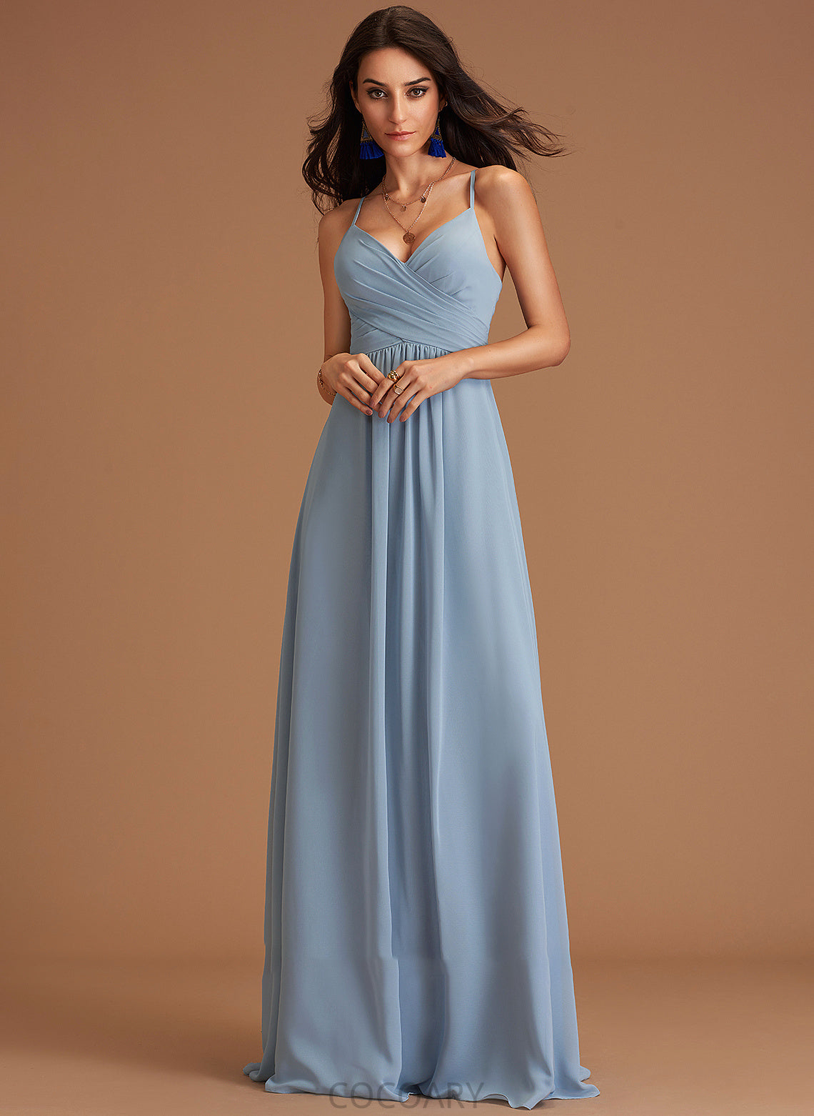 Silhouette Embellishment Ruffle V-neck Length Floor-Length Fabric Neckline A-Line Poll Floor Length Natural Waist Bridesmaid Dresses