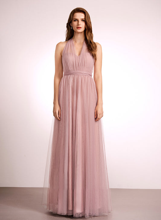 Length A-Line Floor-Length Neckline One-Shoulder Tulle Fabric Straps V-neck Off-the-Shoulder Silhouette Hillary Bridesmaid Dresses