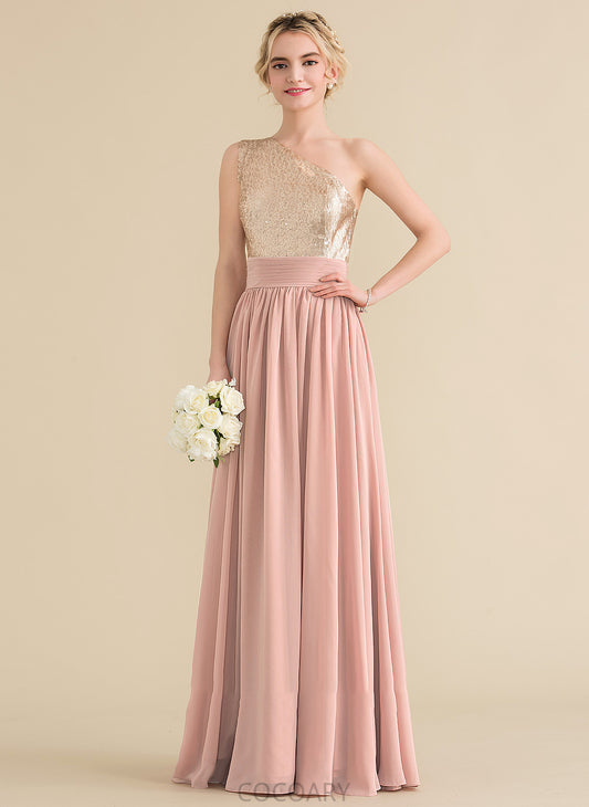 Silhouette Fabric One-Shoulder Neckline Sequined Floor-Length Straps Length A-Line Eve Natural Waist Sleeveless Bridesmaid Dresses