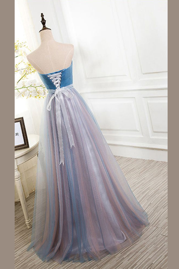 A Line Sweetheart Floor Length Tulle Evening Dresses With Beading