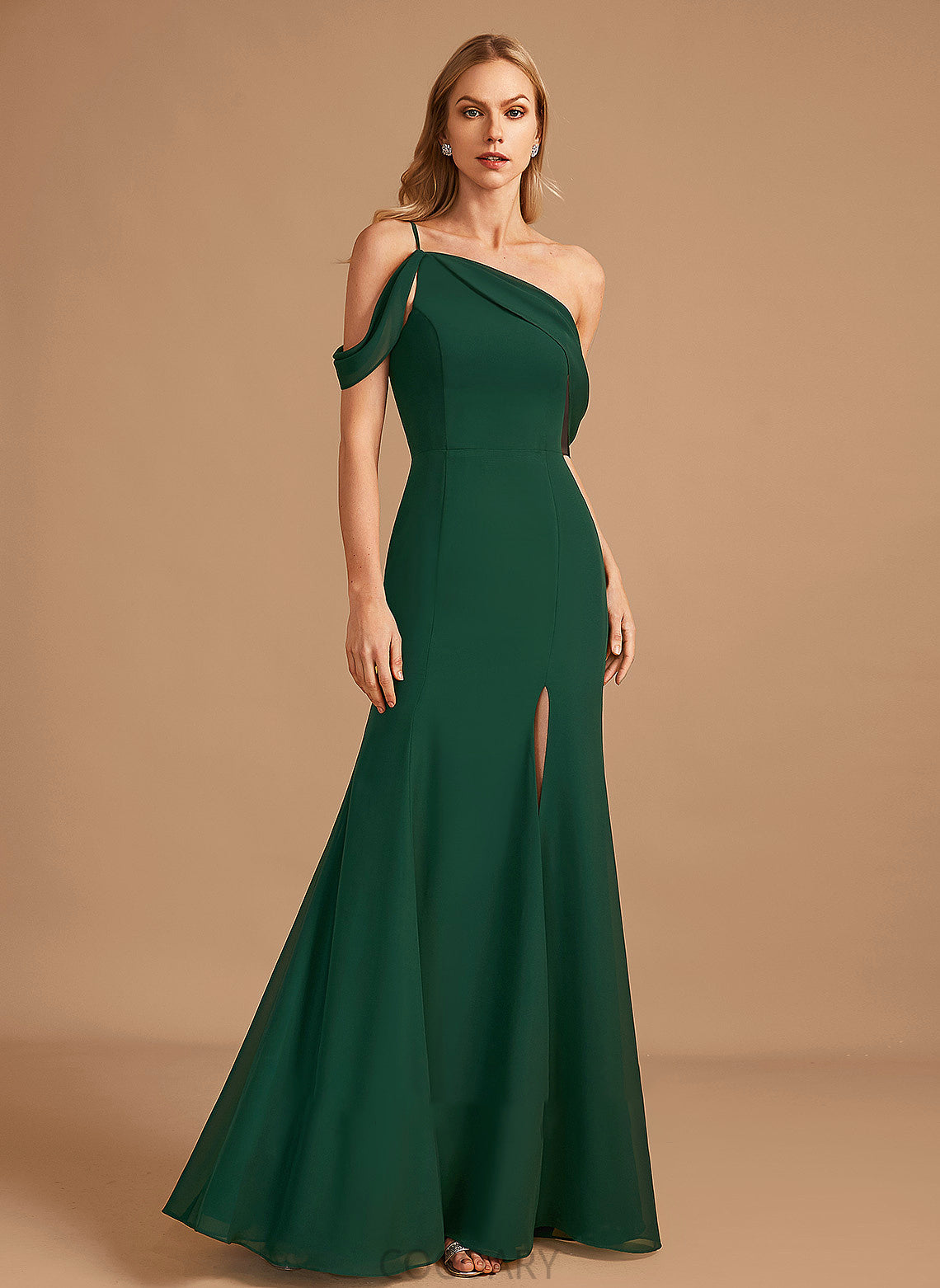 Silhouette Neckline Length Floor-Length SplitFront Fabric One-Shoulder Embellishment Trumpet/Mermaid Izabelle Floor Length Sleeveless Bridesmaid Dresses