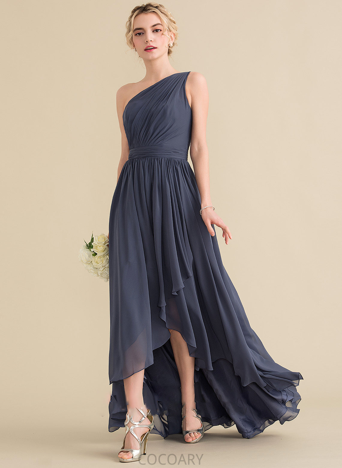 Asymmetrical Embellishment Fabric Silhouette Neckline Length A-Line One-Shoulder CascadingRuffles Lexie Sleeveless Natural Waist Bridesmaid Dresses