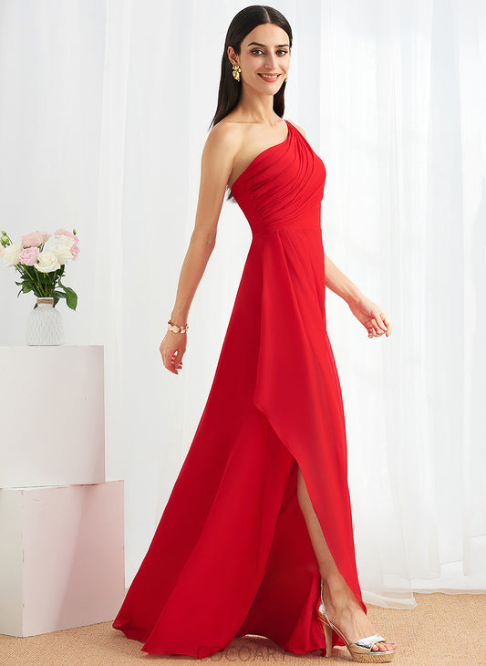 Ruffle Neckline A-Line Floor-Length One-Shoulder Length Fabric Embellishment Silhouette SplitFront Tiana Floor Length Bridesmaid Dresses