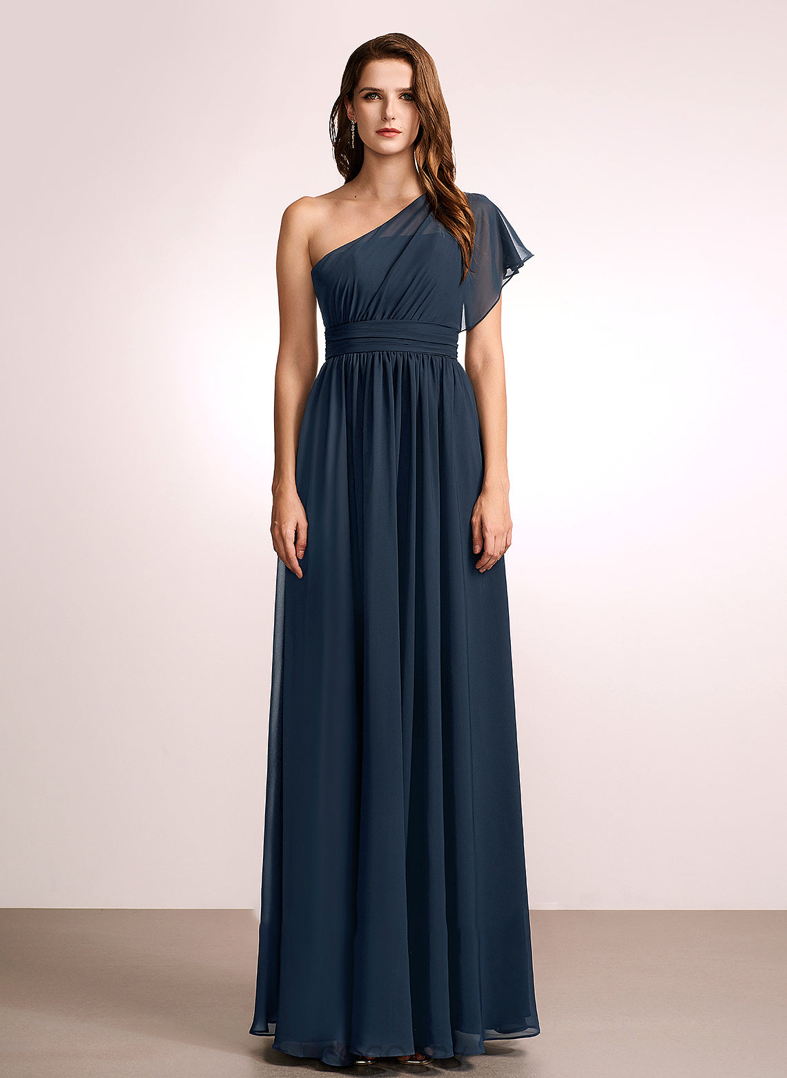 Floor-Length Embellishment Neckline Ruffle One-Shoulder A-Line Silhouette Fabric Length Lilianna Floor Length A-Line/Princess Bridesmaid Dresses