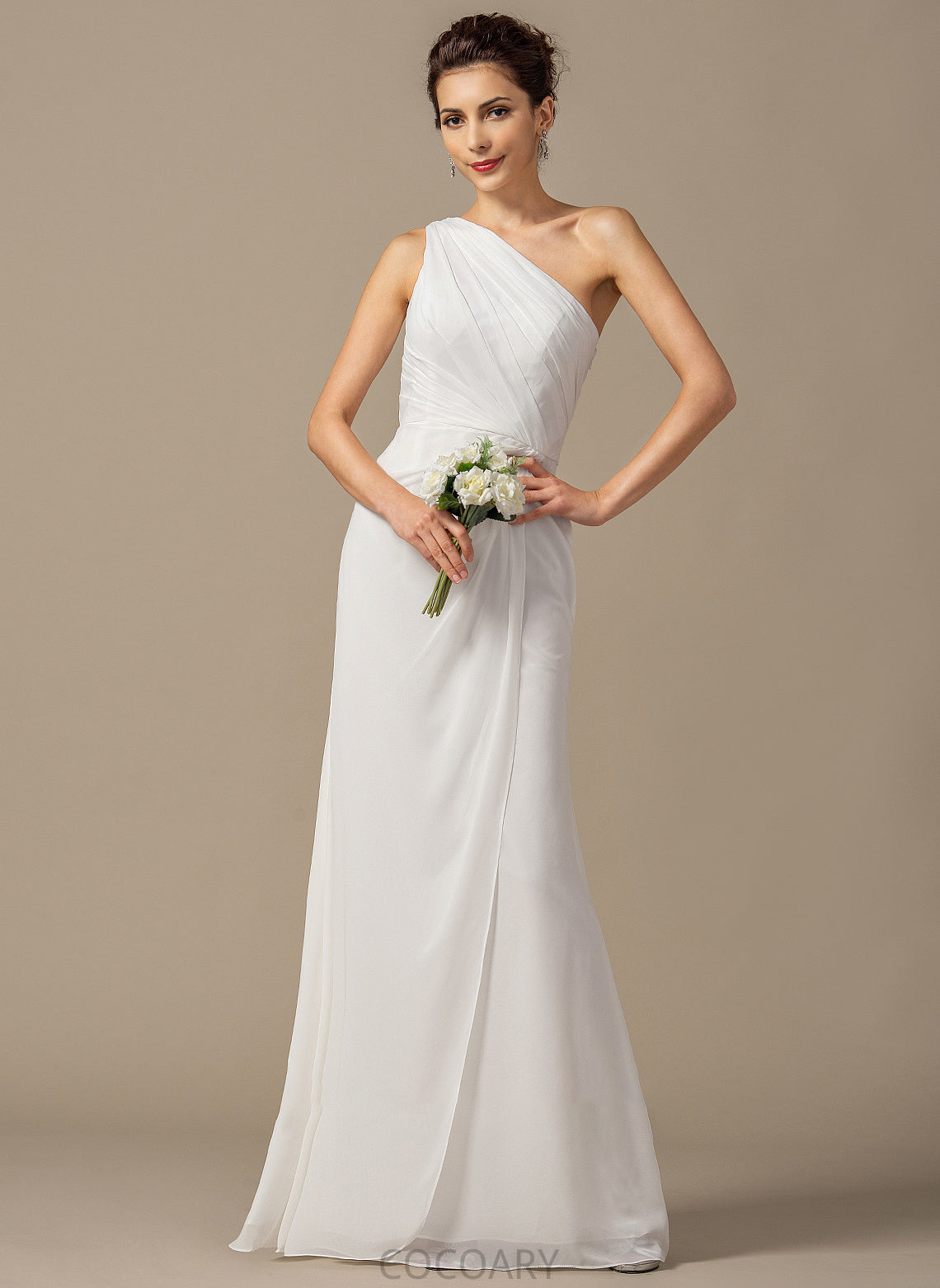 Sheath/Column Embellishment Length Fabric Ruffle Neckline Silhouette Floor-Length One-Shoulder Breanna Floor Length Sweetheart Bridesmaid Dresses