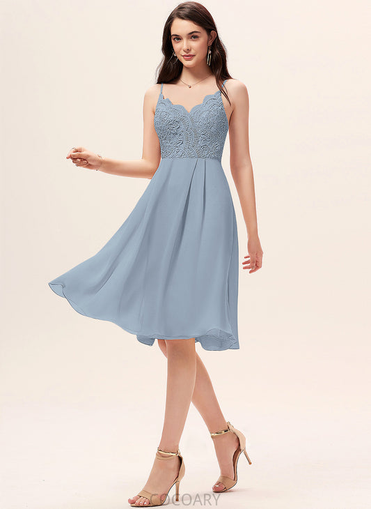 Knee-Length V-neck Silhouette A-Line Length Lace Neckline Fabric Straps Kaley Natural Waist A-Line/Princess Bridesmaid Dresses