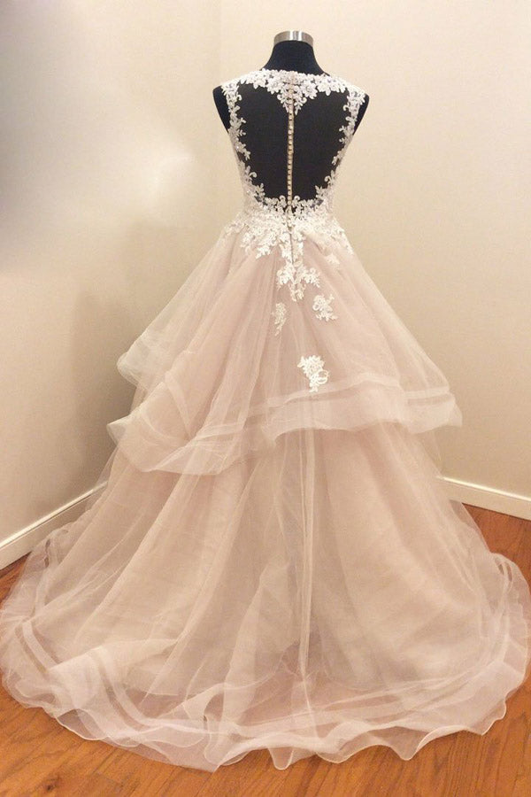 A Line Brush Train Sweetheart Sleeveless Ruffles Appliques Wedding Dresses