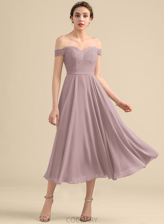 Silhouette Sequins Embellishment Fabric Off-the-Shoulder A-Line Length Tea-Length Neckline Beading Irene V-Neck Bridesmaid Dresses