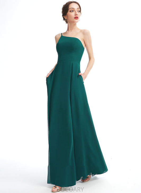 A-Line Silhouette Neckline Embellishment SplitFront Floor-Length Length One-Shoulder Fabric Pockets Mercedes A-Line/Princess Bridesmaid Dresses