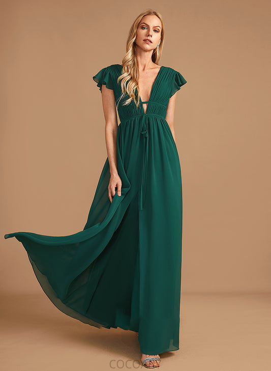 Silhouette Floor-Length Embellishment A-Line V-neck Fabric Neckline SplitFront Length Julie Floor Length Natural Waist Bridesmaid Dresses