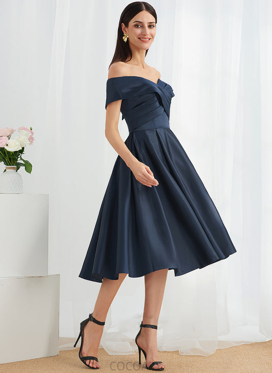 A-Line Knee-Length Pockets Off-the-Shoulder Length Silhouette Neckline Embellishment Fabric Kirsten A-Line/Princess Natural Waist Bridesmaid Dresses