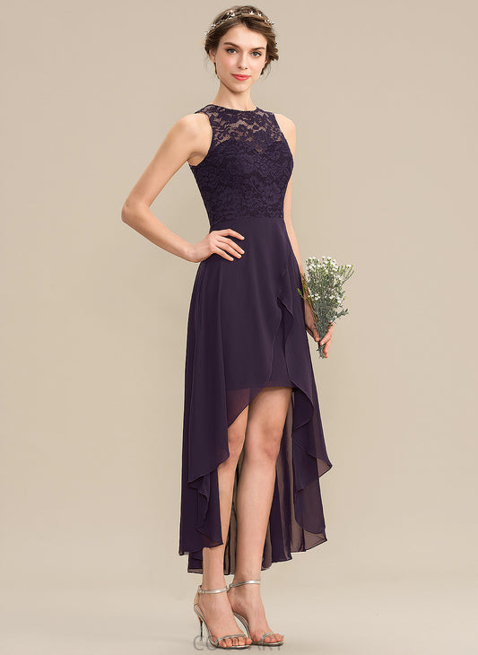 Neckline ScoopNeck Lace Silhouette Fabric Length A-Line Asymmetrical Straps Leticia A-Line/Princess Floor Length Bridesmaid Dresses