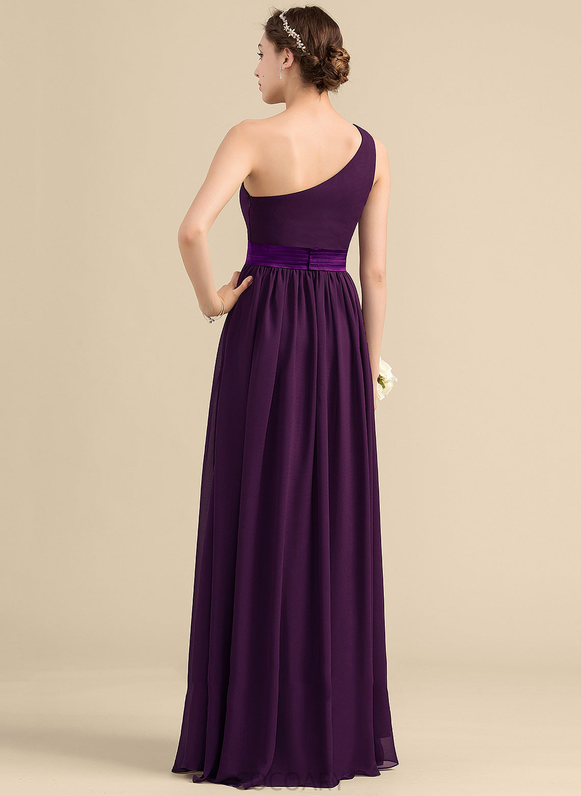 Floor-Length One-Shoulder Silhouette Neckline A-Line SplitFront Embellishment Ruffle Fabric Length Camila Straps Bridesmaid Dresses