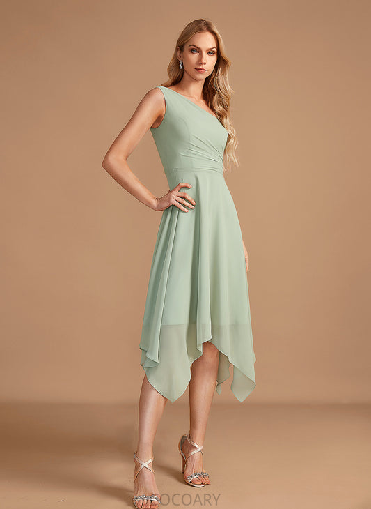 One-Shoulder Embellishment Neckline Asymmetrical Ruffle A-Line Fabric Silhouette Length Michelle Velvet Trumpet/Mermaid Bridesmaid Dresses