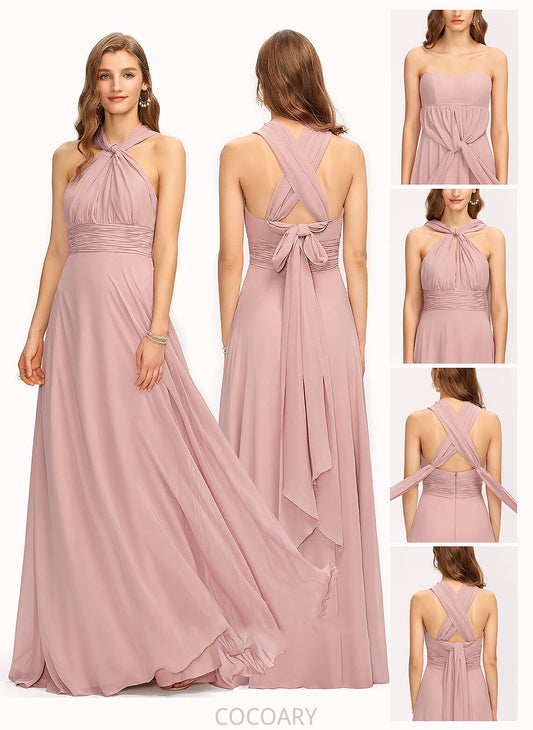 One-Shoulder Floor-Length Ruffle Fabric Embellishment Neckline Halter A-Line V-neck Length Silhouette Julissa Bridesmaid Dresses