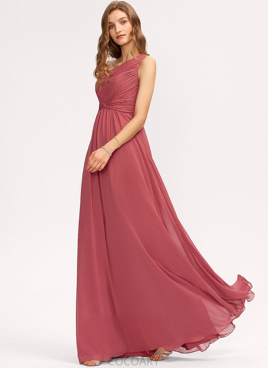 Embellishment One-Shoulder Fabric Floor-Length A-Line Ruffle Neckline Silhouette Length Ariel V-Neck Satin Bridesmaid Dresses