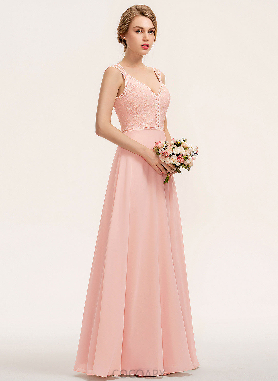 Neckline Fabric Lace Straps A-Line Silhouette Floor-Length V-neck Length Haley High Low Natural Waist Bridesmaid Dresses