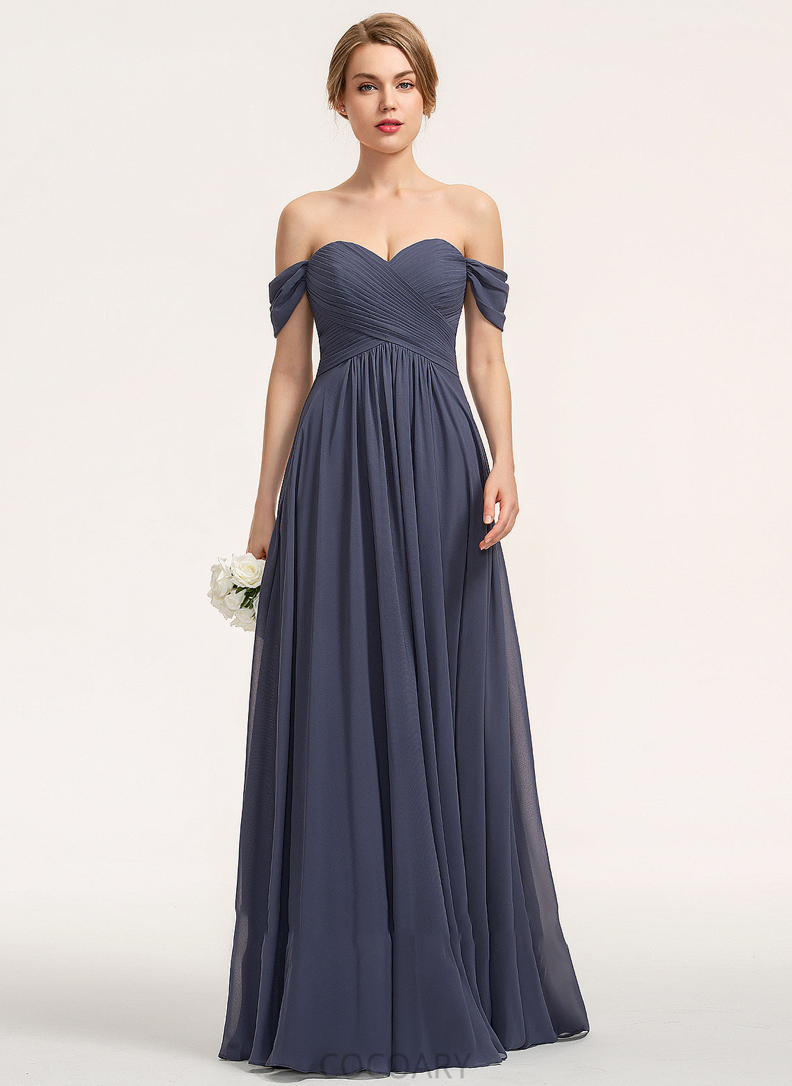 Silhouette A-Line Embellishment Floor-Length Length Off-the-Shoulder Neckline Fabric Ruffle Diamond Floor Length Halter Bridesmaid Dresses