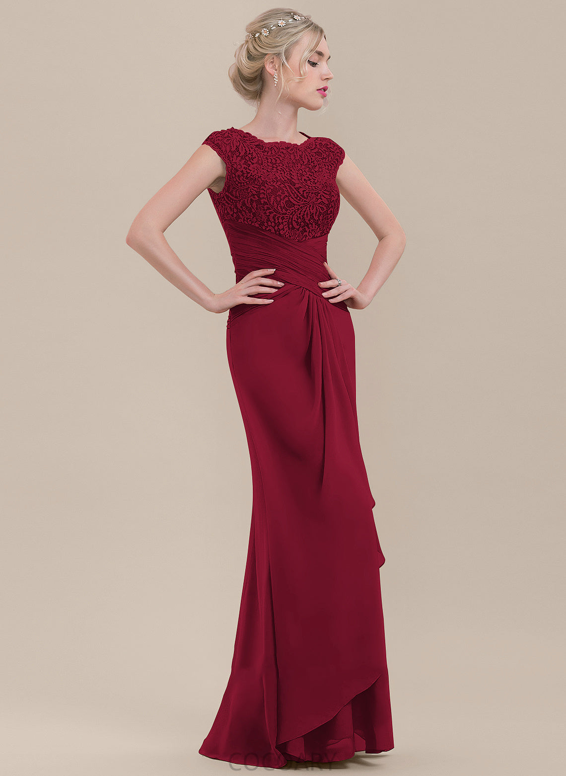 Silhouette Embellishment CascadingRuffles ScoopNeck Sheath/Column Fabric Floor-Length Length Neckline Yoselin A-Line/Princess Floor Length Bridesmaid Dresses