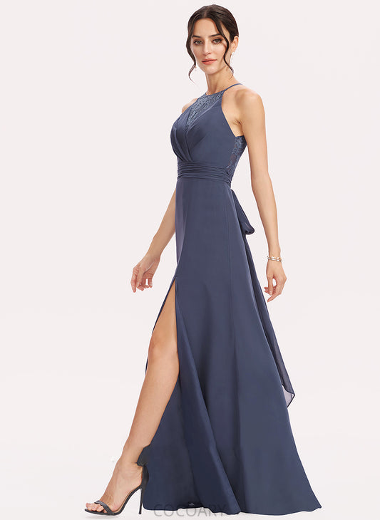 A-Line Length Silhouette Embellishment SplitFront Floor-Length Neckline Lace Halter Fabric Brooke Floor Length Bridesmaid Dresses