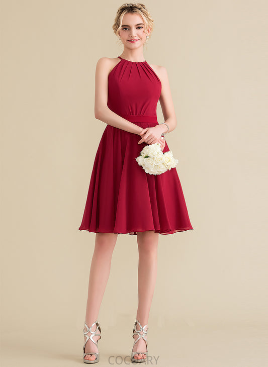 Ruffle Silhouette Fabric Knee-Length Embellishment ScoopNeck Bow(s) Length A-Line Neckline Janelle Straps Bridesmaid Dresses