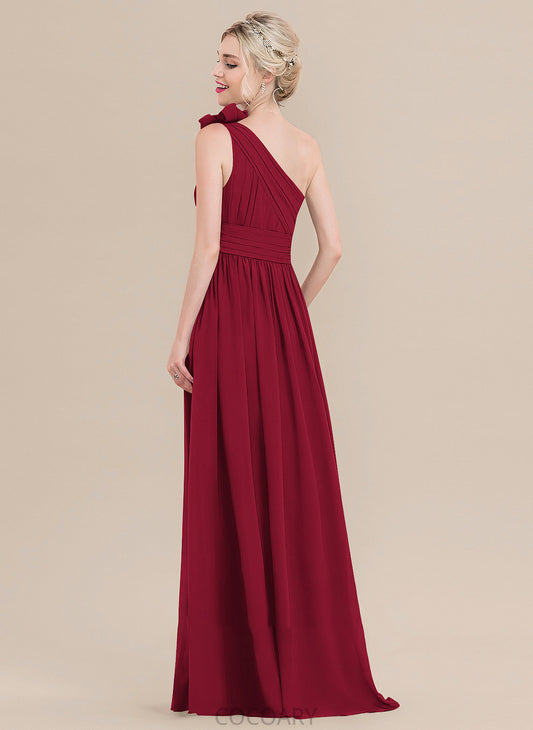 Silhouette Neckline Flower(s) Floor-Length Embellishment Ruffle A-Line Fabric One-Shoulder Length Alisson Natural Waist Bridesmaid Dresses