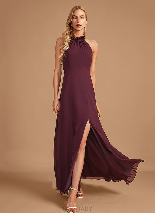 Silhouette Length SplitFront A-Line Fabric Embellishment Floor-Length HighNeck Neckline Paulina Spaghetti Staps Floor Length Bridesmaid Dresses