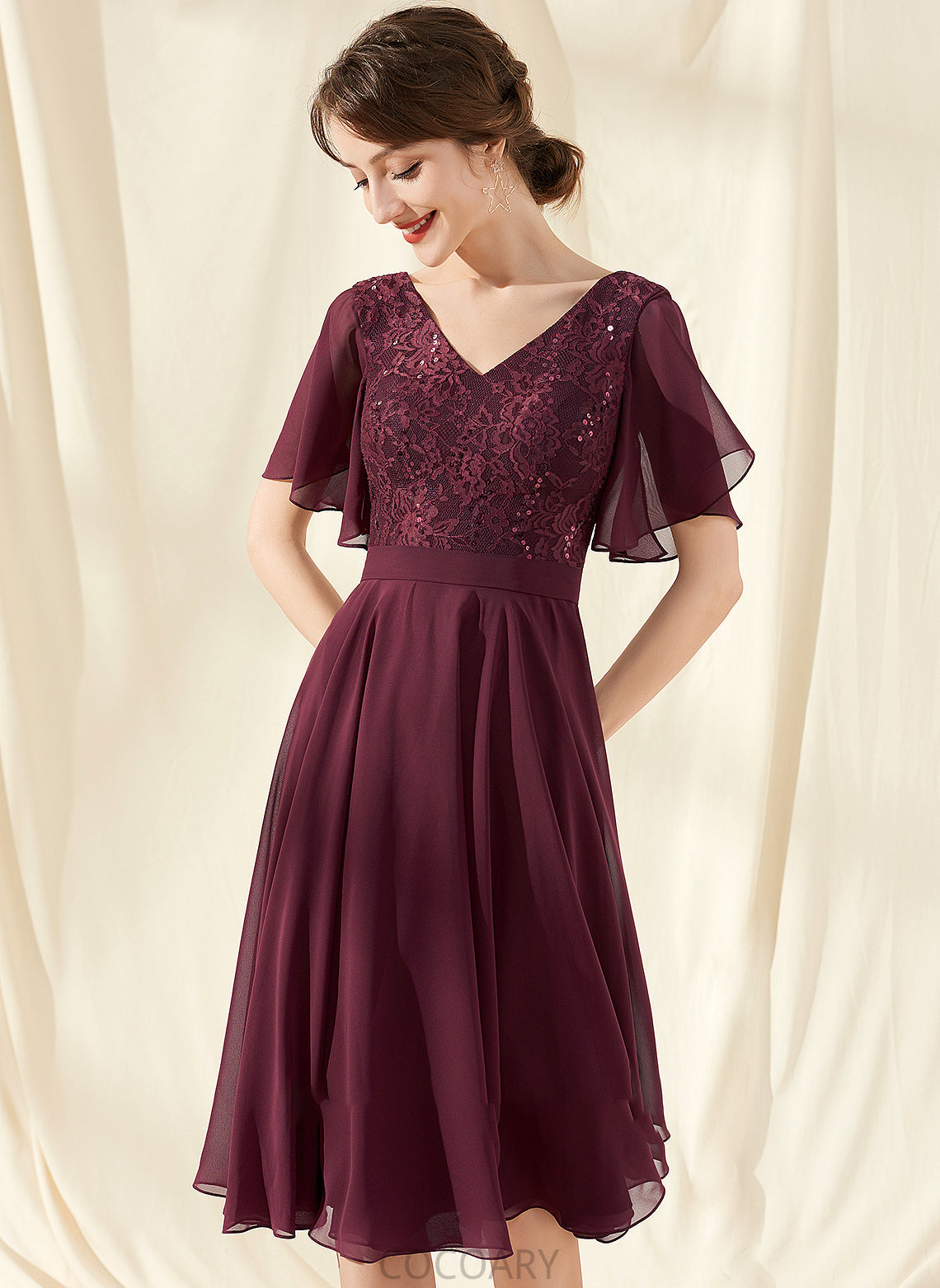 Length Embellishment A-Line Knee-Length Fabric Neckline Silhouette Sequins V-neck Marissa Natural Waist Floor Length Bridesmaid Dresses