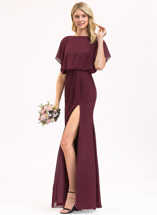 Sheath/Column Ruffle Embellishment Fabric Floor-Length SplitFront Silhouette Neckline ScoopNeck Length Noelle Floor Length Bridesmaid Dresses